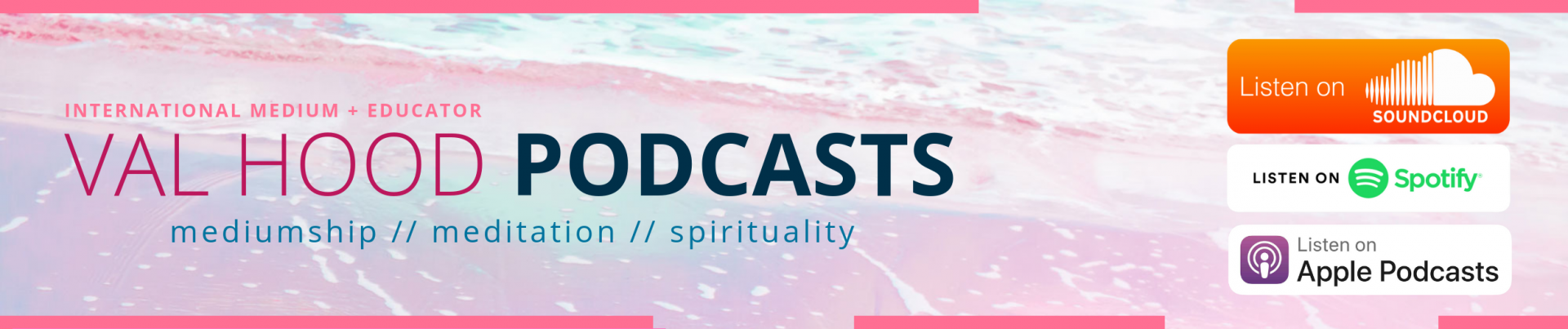 This is an image banner promoting the various podcast services on which you can access Val's podcasts